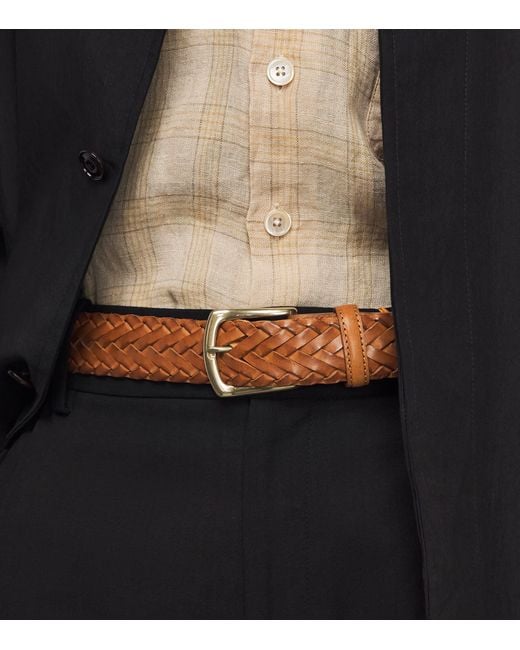Elliot Rhodes Brown Leather Braided Belt for men
