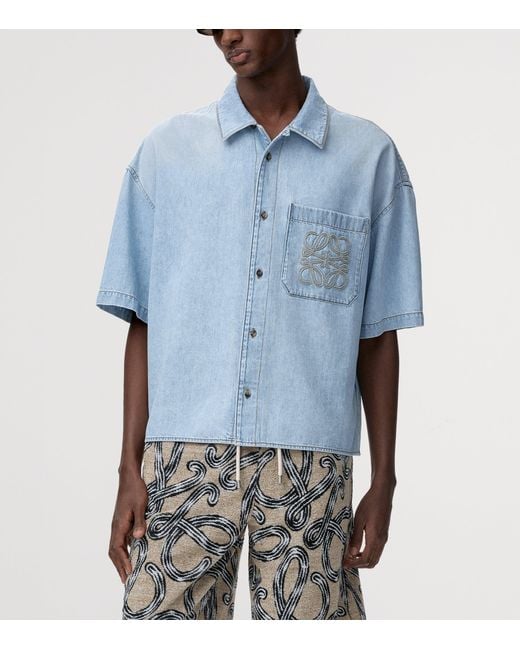 Loewe Blue X Paula's Ibiza Denim Anagram Short-Sleeve Shirt for men