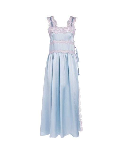 Loretta Caponi Blue Silk Lace-Detail Sabina Nightdress