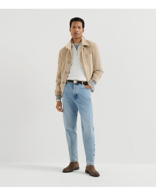Brunello Cucinelli White Cotton Rib-Knit Quarter-Zip Sweater for men
