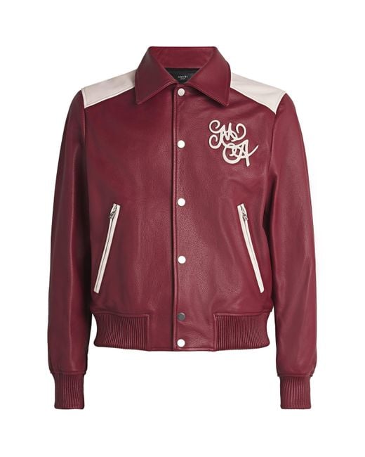 Amiri Red Logo Leather Jacket for men