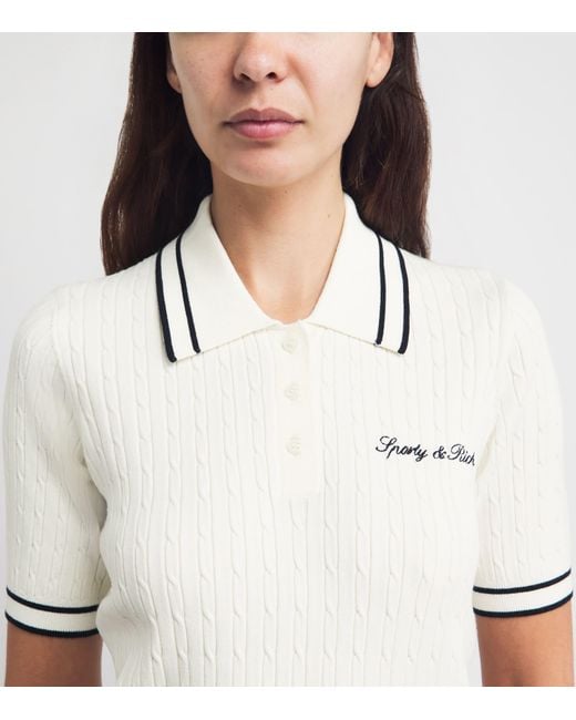 Sporty & Rich White Cable-Knit Signature Logo Polo Shirt