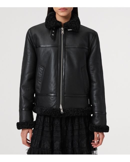 AllSaints Black Shearling Lorel Flying Jacket