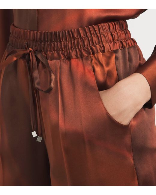 Kiton Red Silk Drawstring Trousers