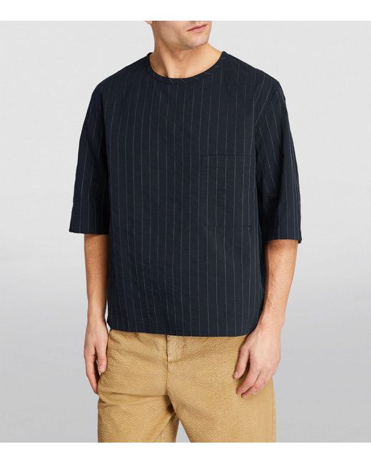 Barena Blue Linen-cotton Pinstripe T-shirt for men