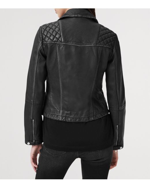 AllSaints Black Leather Cargo Biker Jacket
