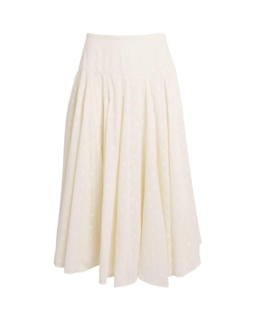 Ulla Johnson White Cotton Polka-Dot Luisa Midi Skirt