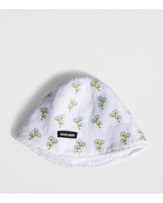 Miu Miu White Flax Embroidered Hat