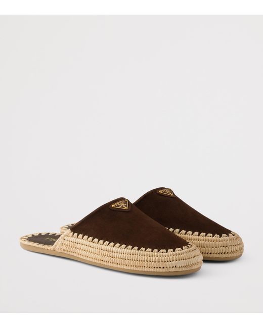 Prada Brown Suede Triangle Mules
