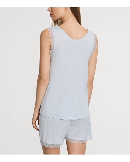 Hanro Blue Cotton Sleeveless Short Inaya Pyjama Set