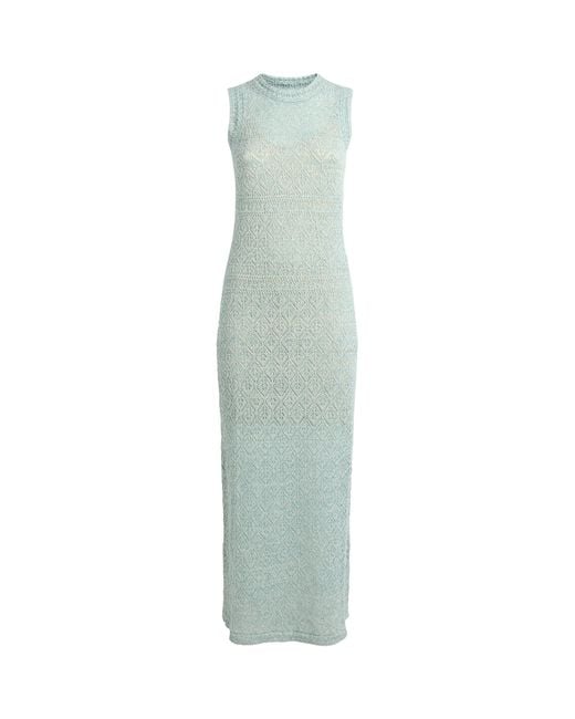 Eleventy Green Linen-Blend Knitted Midi Dress