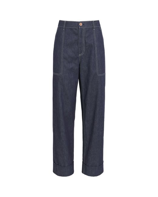 Lafayette 148 New York Blue Chambray Straight Trousers