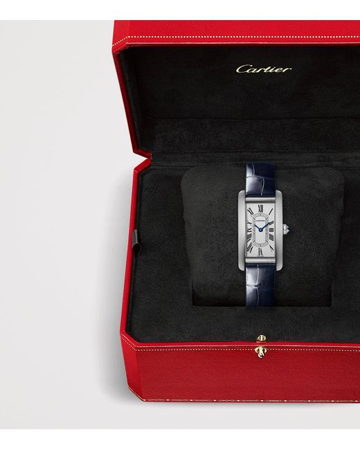 Cartier Blue Small Stainless Steel Tank Américaine Watch