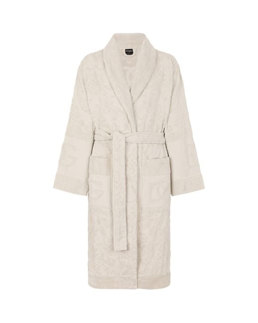 Dolce & Gabbana White Terry Cotton Dg Logo Robe