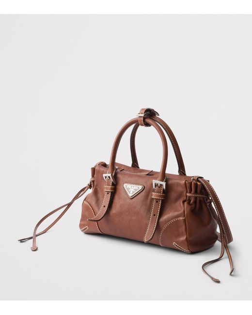 Prada Brown Small Leather Bonnie Top-Handle Bag