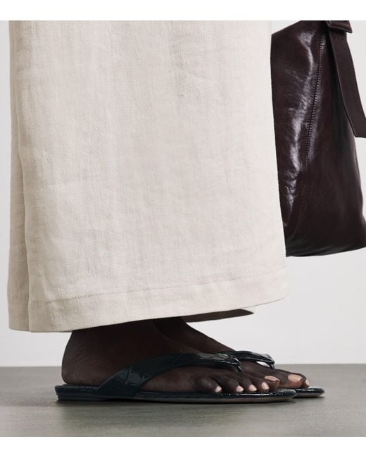 Le Monde Beryl Black Croc-Effect Leather Sandals