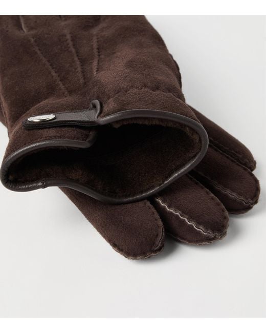 Brunello Cucinelli Brown Suede Shearling Gloves for men