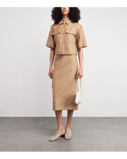 Lafayette 148 New York Natural Faux Raffia Embellished Midi Skirt