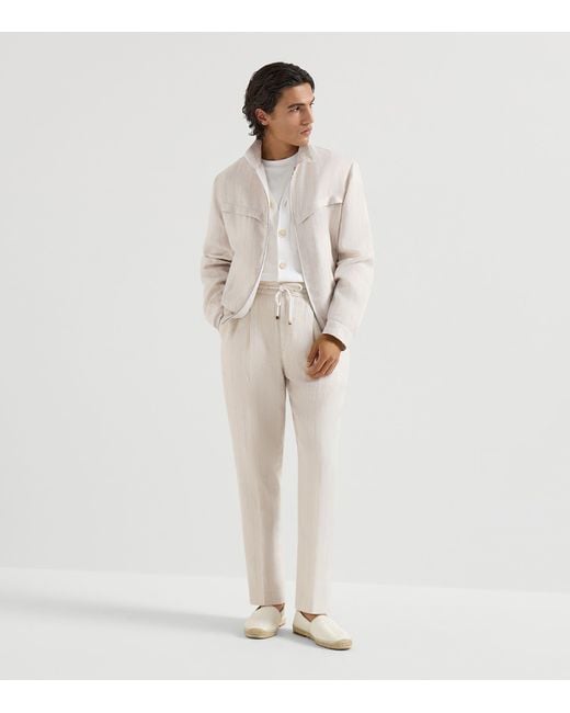 Brunello Cucinelli White Linen-Cotton Ribbed Cardigan for men