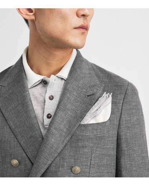 Eleventy Natural Wool-Cotton Stripe Pocket Square for men