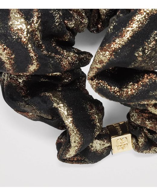 Ganni Black Metallic Leopard Print Scrunchie