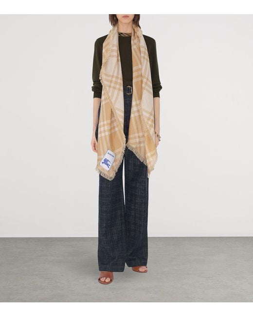 Burberry Natural Wool-Silk Wide Check Scarf