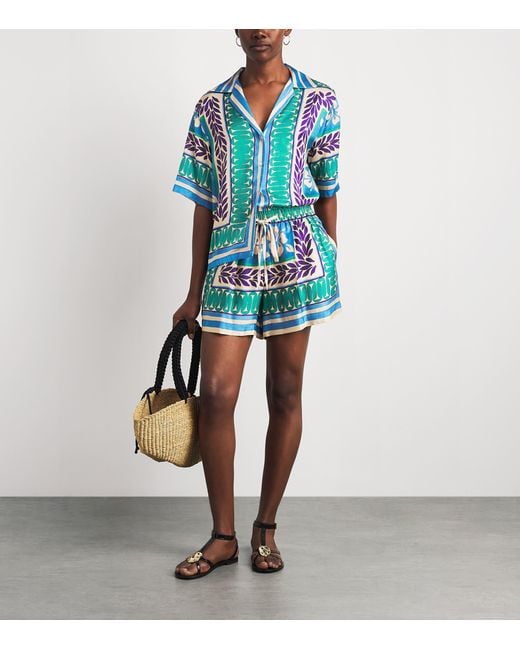 Sandro Blue Floral Drawstring Shorts