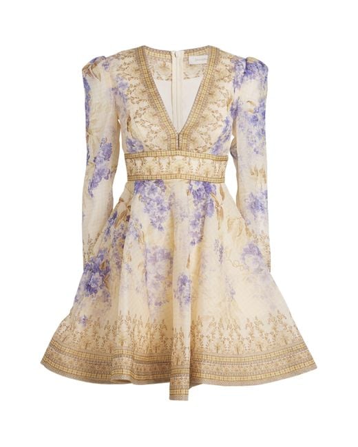 Zimmermann Linen-Silk Dawning Mini Dress in Natural | Lyst