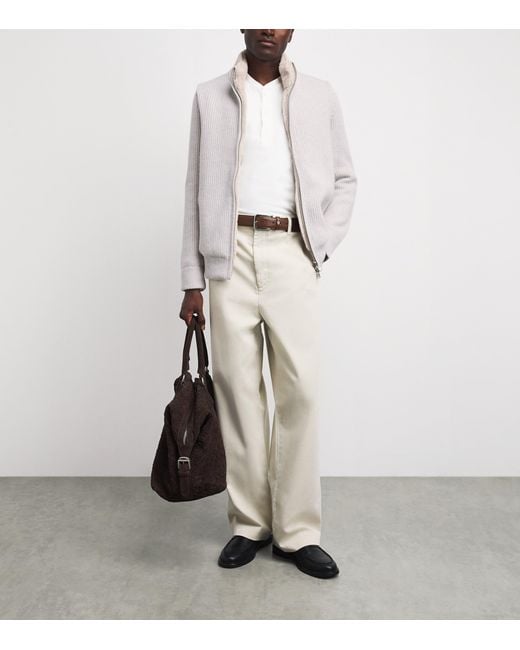 N.Peal Cashmere White Cashmere Quarter-Zip Sweater for men