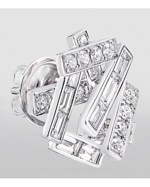 Graff Metallic White Gold And Diamond Threads Stud Earrings