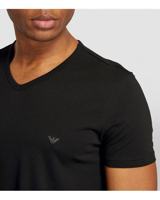 Emporio Armani Black V-Neck Cotton Eagle T-Shirt for men