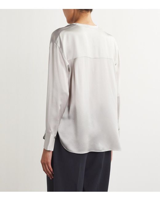 Vince Gray Silk Collarless Shirt