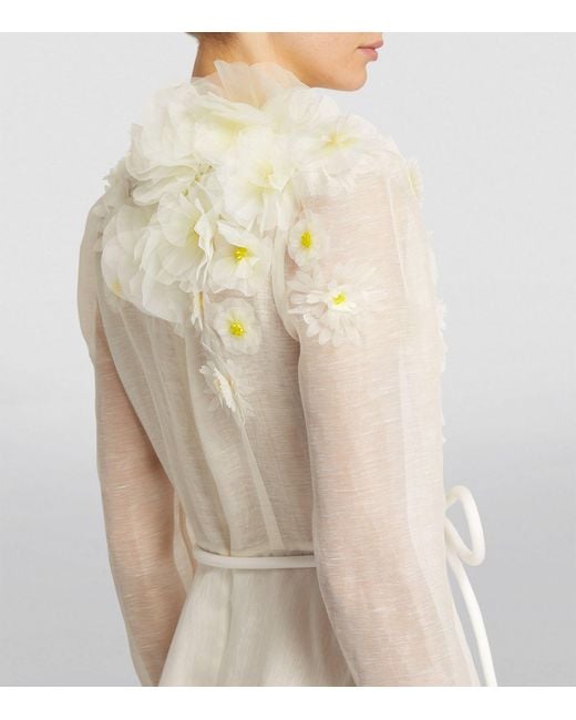 Zimmermann Natural Linen-silk Appliqué Daisy Dress