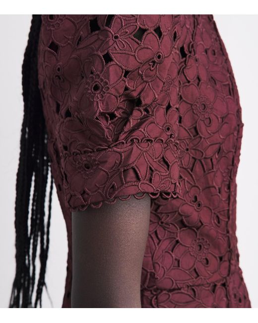Rebecca Vallance Purple Cotton Broderie Anglaise Kitsu Midi Dress