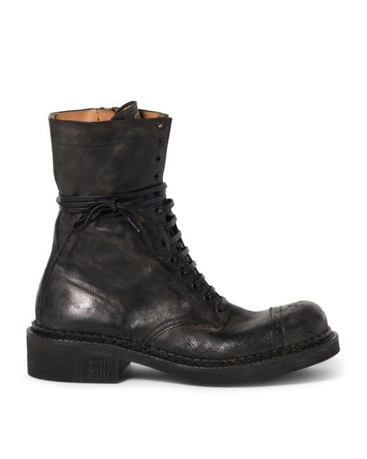 Miu Miu Black Leather Lace-Up Boots