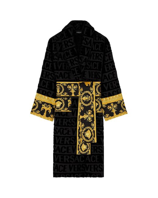 Versace Black Cotton Baroque Robe