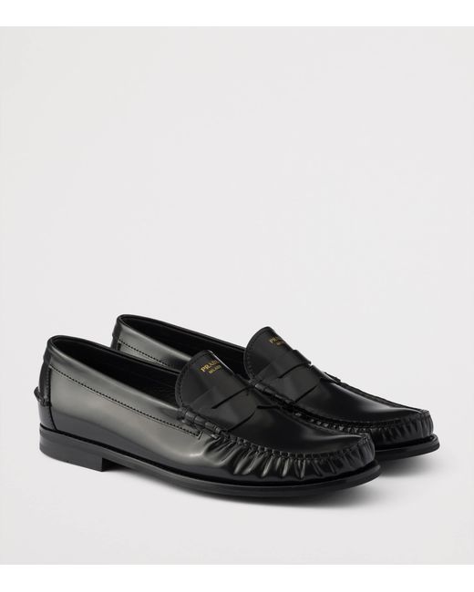 Prada Black Brushed Leather Loafers for men
