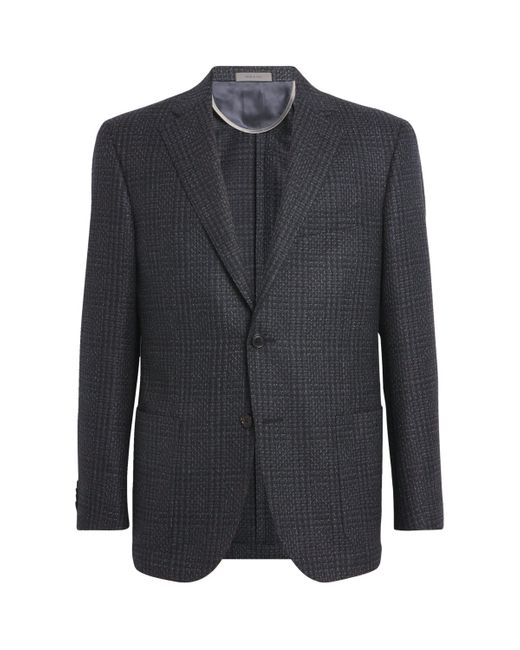 Corneliani Blue Virgin Wool Check Blazer for men