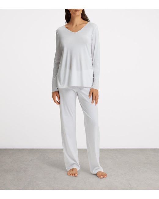 Hanro White Cotton Silk Pyjama Set