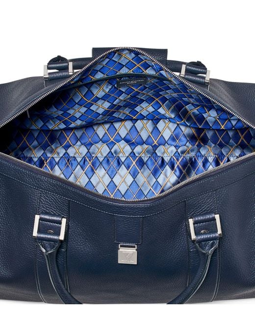 Aspinal Blue Leather Boston Holdall for men