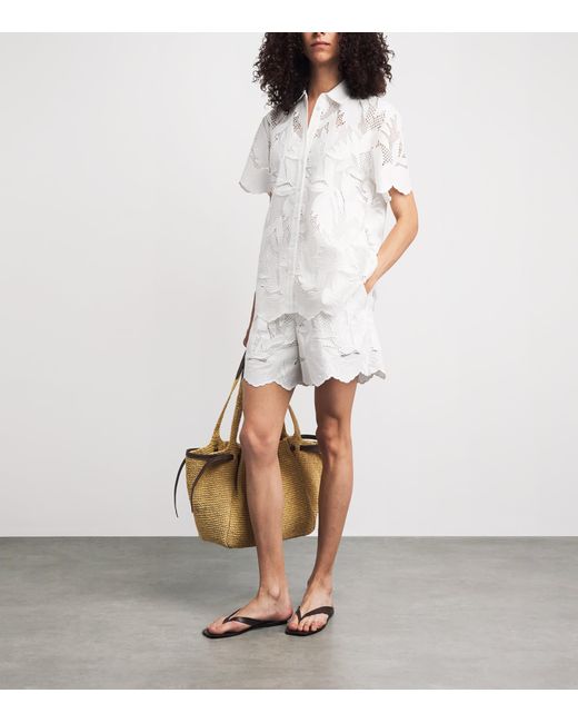 Erdem White Crochet Cutwork Short-Sleeve Shirt