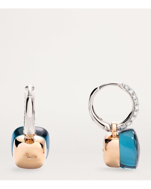 Pomellato Blue London Topaz, And Diamond Nudo Drop Earrings