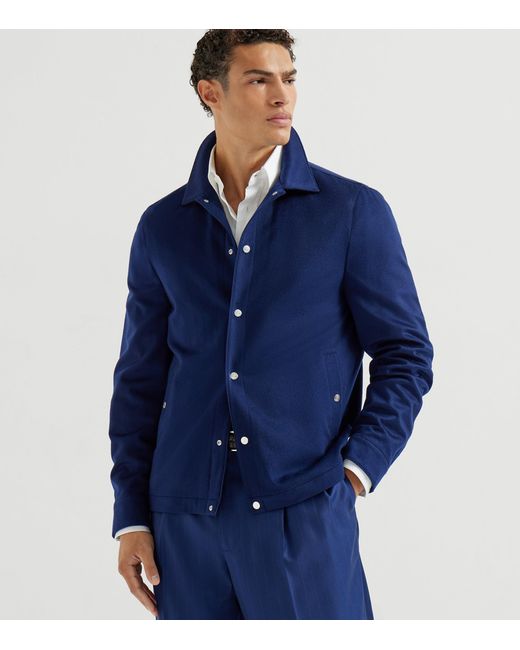Brunello Cucinelli Blue Cashmere Overshirt for men