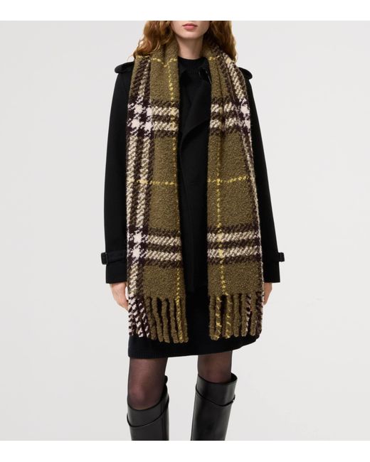 Burberry Green Alpaca-Blend Bouclé Check Scarf
