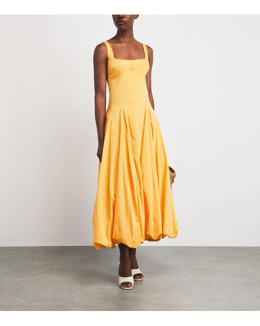 Jonathan Simkhai Yellow Cotton Bubble-Hem Hally Midi Dress