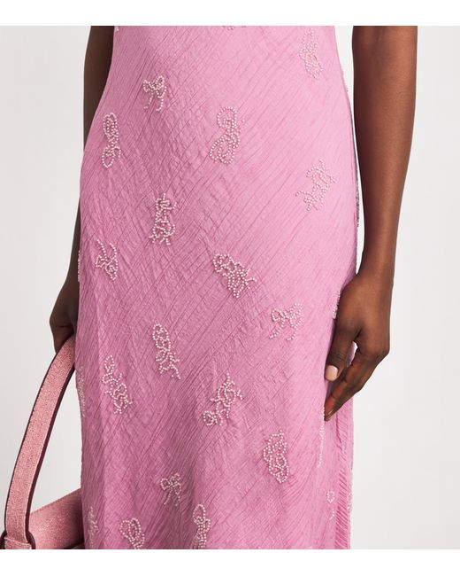 Staud Pink Organza Beaded Cassie Maxi Dress