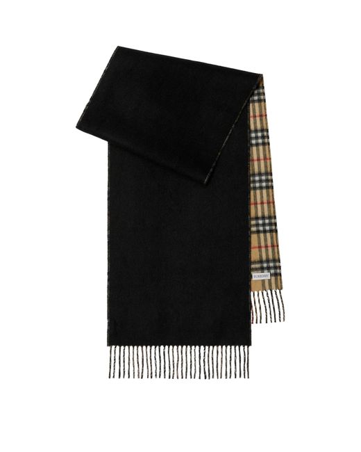Burberry Black Cashmere Reversible Check Scarf