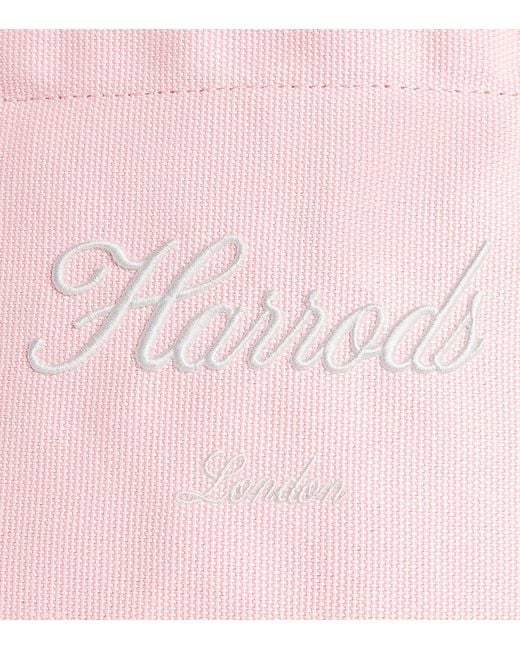 Harrods Pink Small Cotton Embroidered Logo Tote Bag