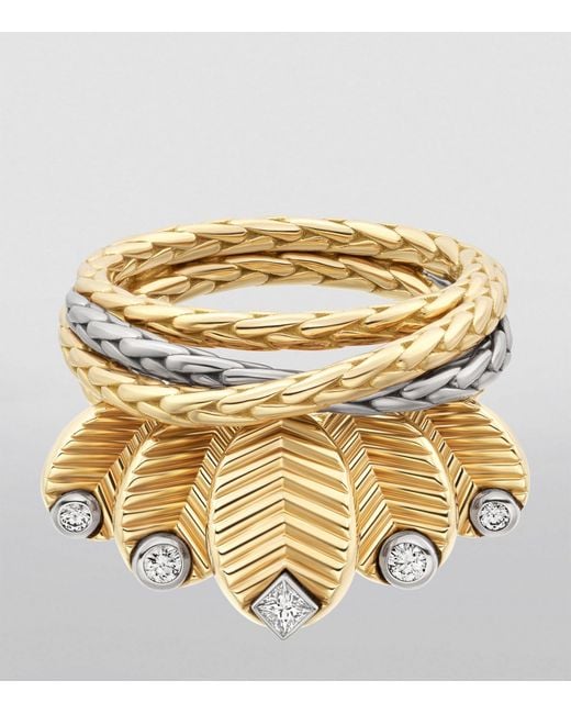 Cartier Metallic Yellow Gold, White Gold And Diamond Grain De Café Ring