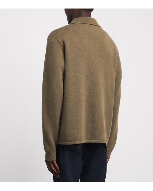 FRAME Green Wool Collar Cardigan for men